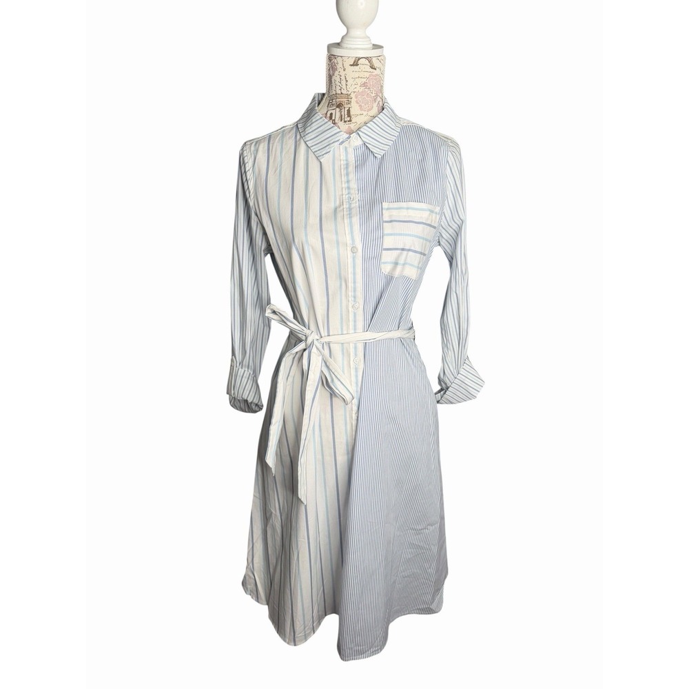Croft And Barrow Costal Cottagecore Mixed Design Dress Blue And White S NWT